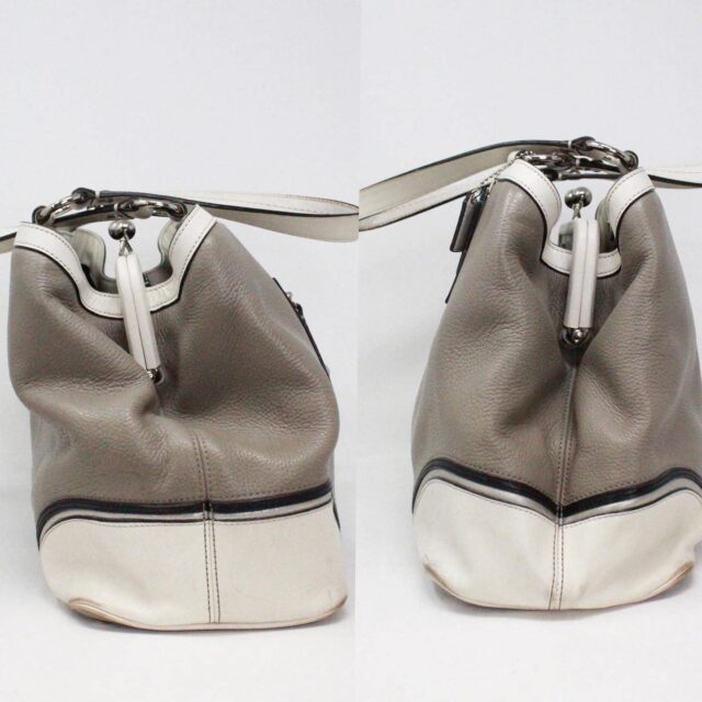COACH 37349 Gray and White Leather Satchel 3