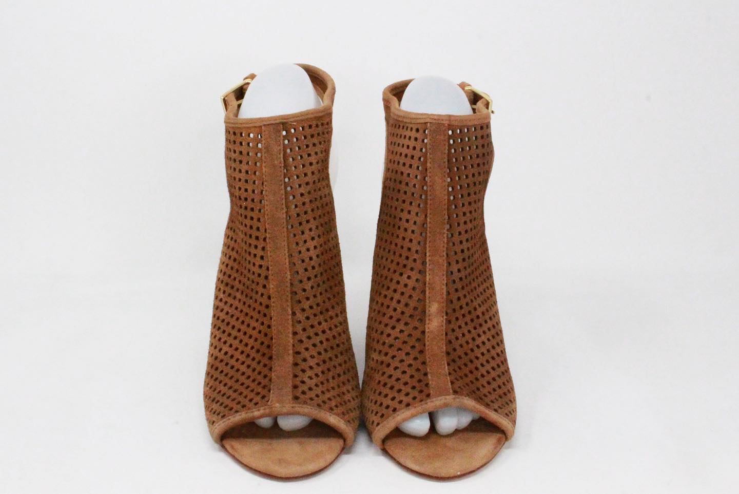 TORY BURCH #37493 Brown Perforated Open-Toe Booties Sandals Block Heels (US   EU ) – ALL YOUR BLISS