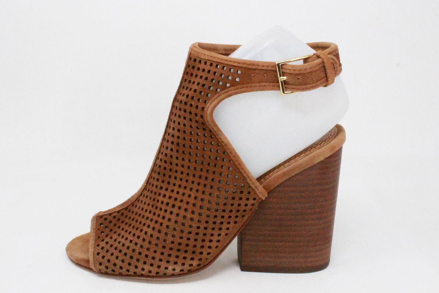 TORY BURCH #37493 Brown Perforated Open-Toe Booties Sandals Block Heels (US   EU ) – ALL YOUR BLISS