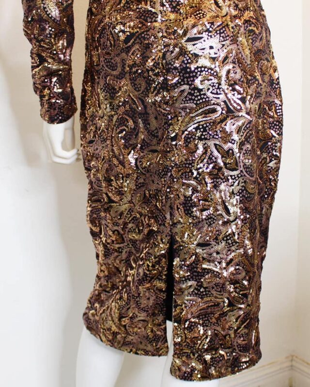 CARMEN MARC VALVO 35929 Gold Sequin Dress Size M E