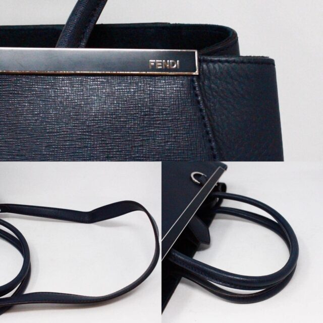 FENDI 38134 Navy Blue Saffiano Leather Handbag 6