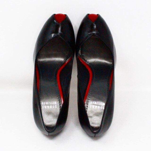 STUART WEITZMAN 37793 Black Leather Peep Toe Heels US 7.5 EU 37.5 E
