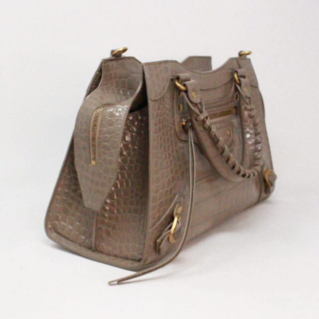 BALENCIAGA 38855 Neoclassic Taupe Patent Leather Snake Print Crossbody Bag D