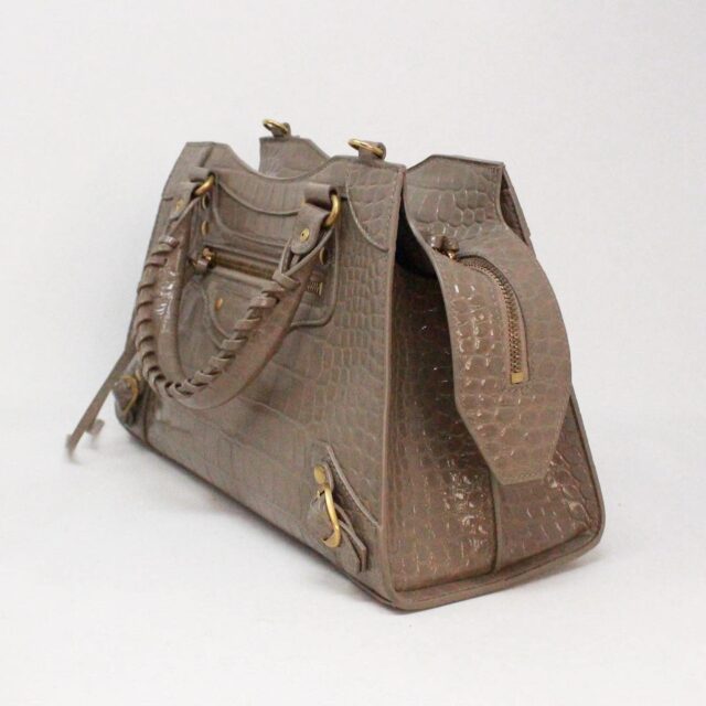 BALENCIAGA 38855 Neoclassic Taupe Patent Leather Snake Print Crossbody Bag E