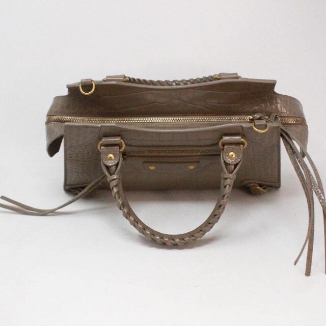 BALENCIAGA 38855 Neoclassic Taupe Patent Leather Snake Print Crossbody Bag F