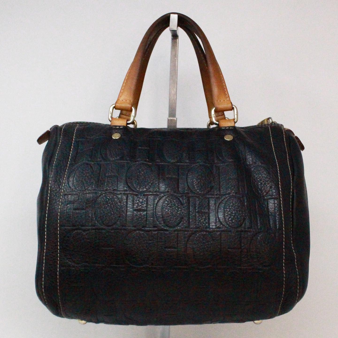 CAROLINA HERRERA 38750 Andy 7 Black Leather Monogram Handbag A