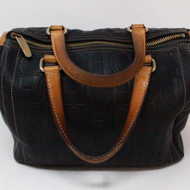 CAROLINA HERRERA 38750 Andy 7 Black Leather Monogram Handbag F