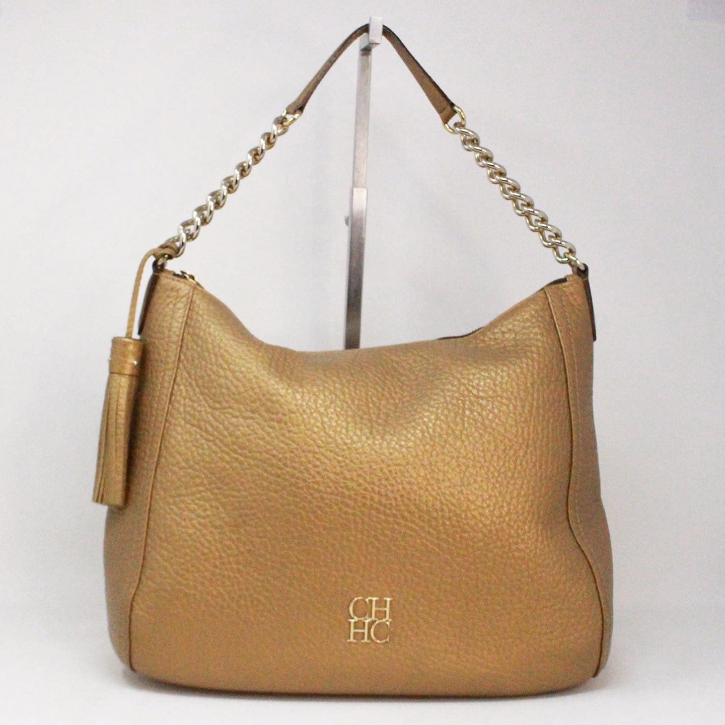 CAROLINA HERRERA 38827 Gold Pebbled Leather Shoulder Bag A