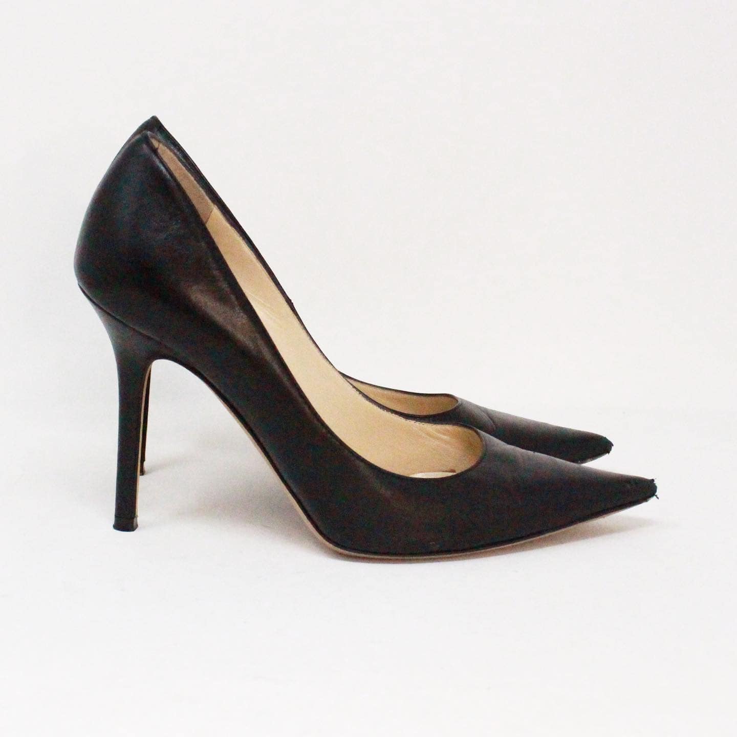 JIMMY CHOO 38051 London Black Leather Heels US 5.5 EU 35.5 b