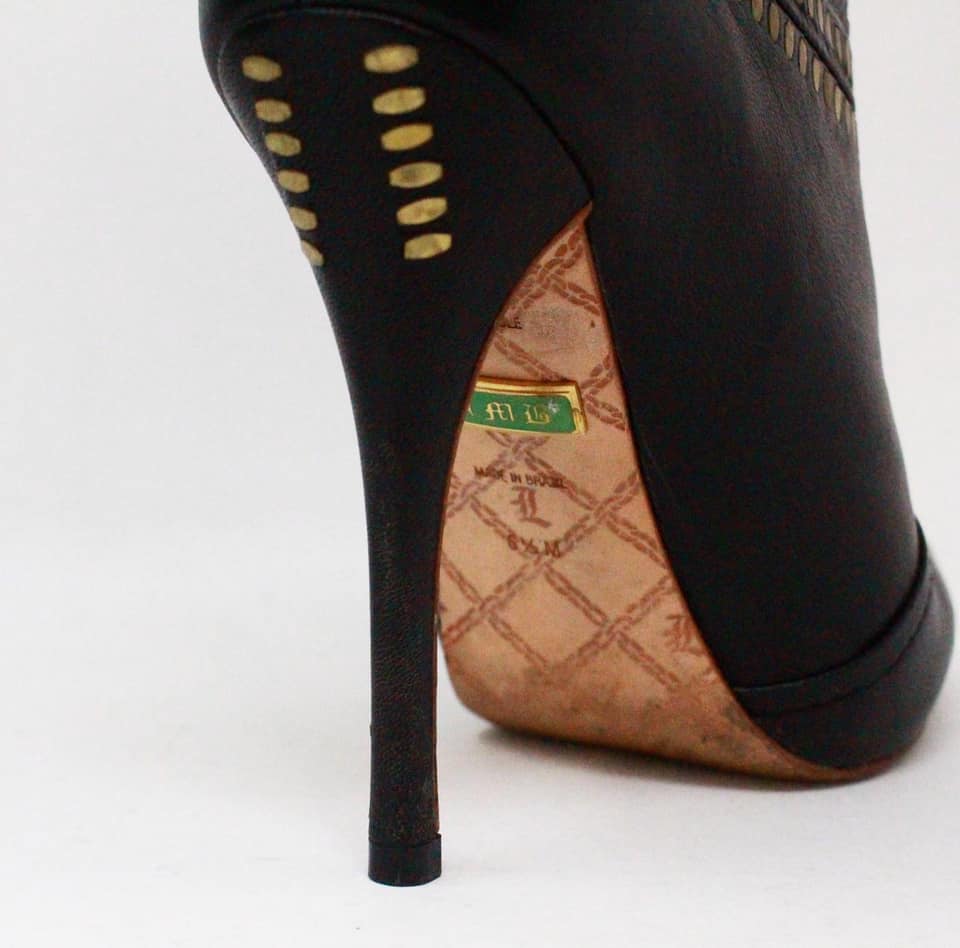 L.A.M.B. #38869 Jaycee Black Leather Bootie Heels (US 6.5 EU 36.5