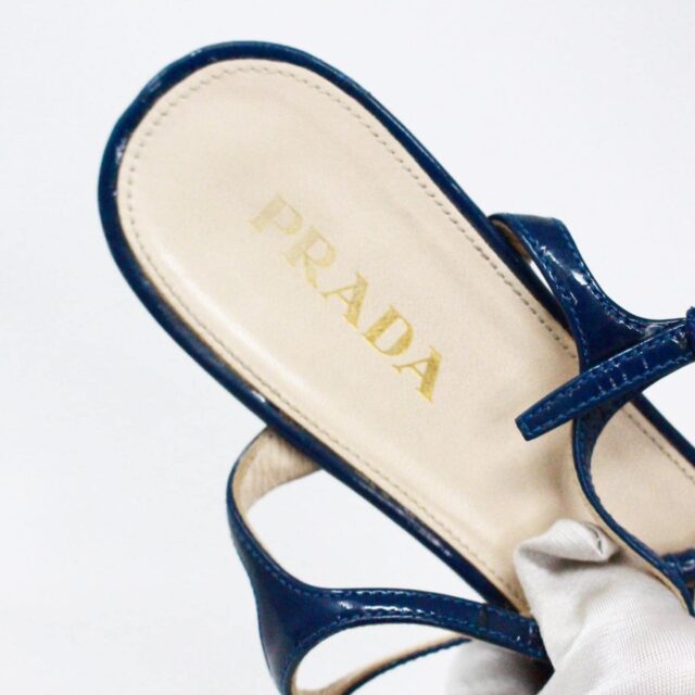 PRADA 38439 Blue Patent Leather T Strap Sandals US 9 EU 39 I