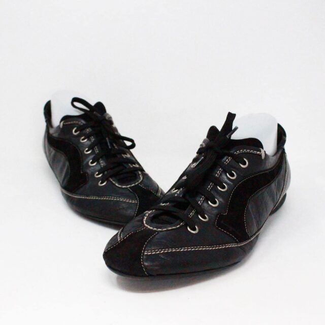 SALVATORE FERRAGAMO 38440 Black Leather Suede Sneakers US 10 EU 40 A
