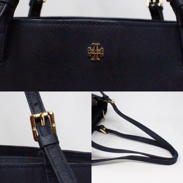 TORY BURCH 38458 Navy Blue Saffiano Leather Small Tote Bag G