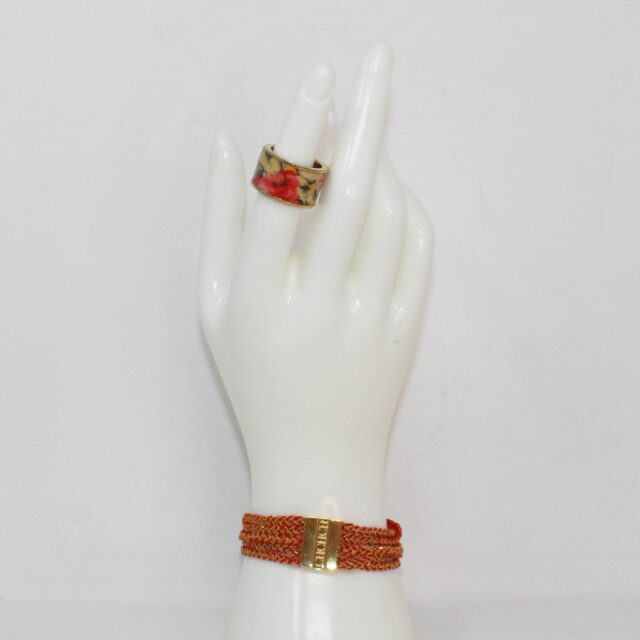 CAROLINA HERRERA 39318 Floral Red Bracelet and Ring Set Ring Size 6 d