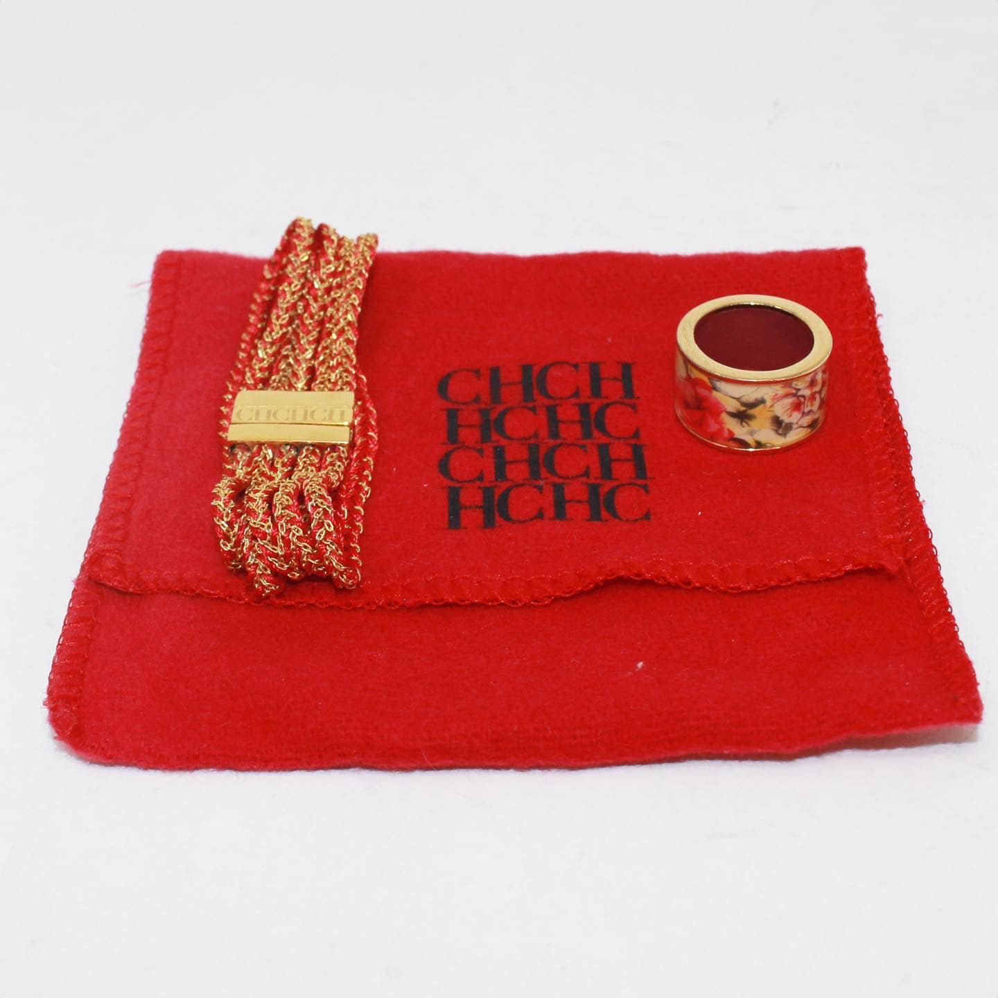 CAROLINA HERRERA 39318 Floral Red Bracelet and Ring Set Ring Size 6 j