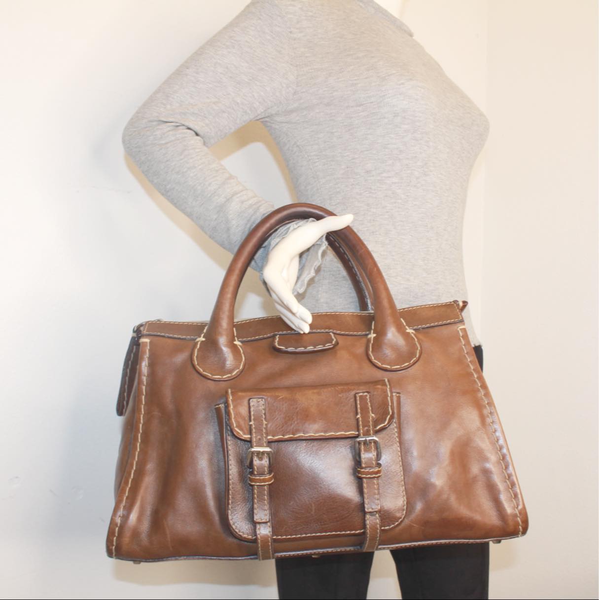 CLOE 38959 Brown Leather Tote Bag h