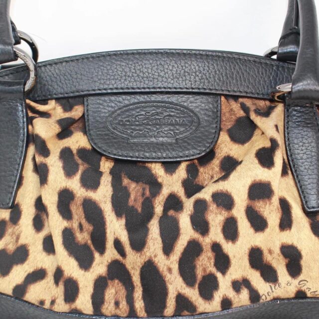DOLCE GABBANA 39501 Black Brown Leopard Print Leather Fabric Shoulder Bag c