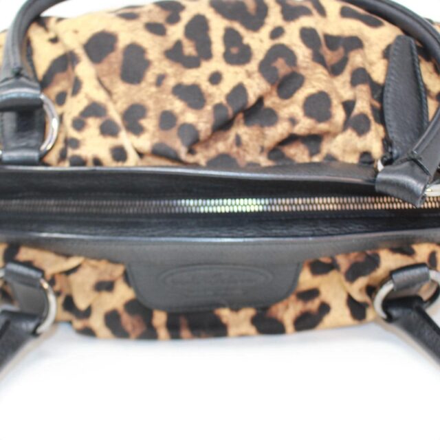 DOLCE GABBANA 39501 Black Brown Leopard Print Leather Fabric Shoulder Bag d
