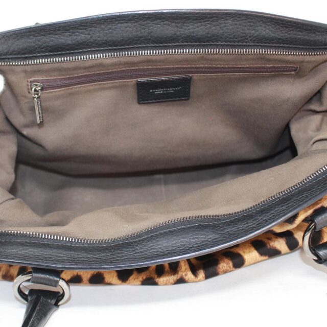 DOLCE GABBANA 39501 Black Brown Leopard Print Leather Fabric Shoulder Bag f