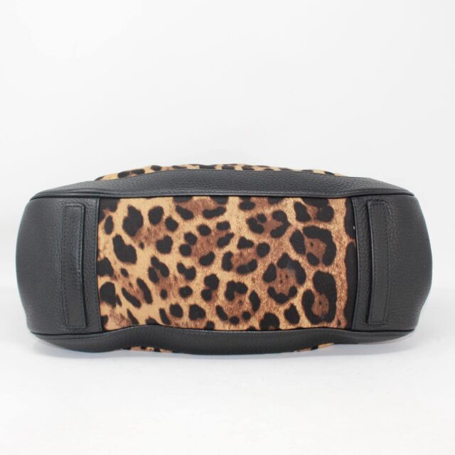 DOLCE GABBANA 39501 Black Brown Leopard Print Leather Fabric Shoulder Bag i