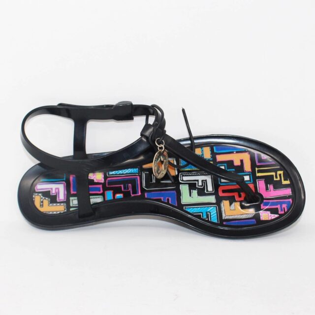 FENDI 30156 Black Rubber Sandals US 7 EU 37 g