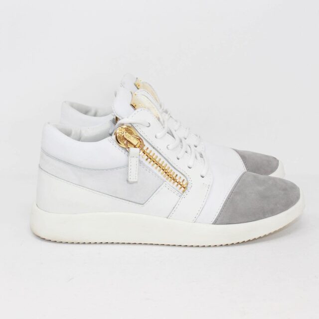 GIUSEPPE ZANOTTI 39160 White Leather Grey Suede Sneakers US 7.5 EU 37.5 b
