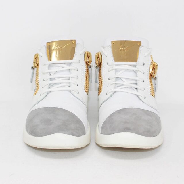 GIUSEPPE ZANOTTI 39160 White Leather Grey Suede Sneakers US 7.5 EU 37.5 c
