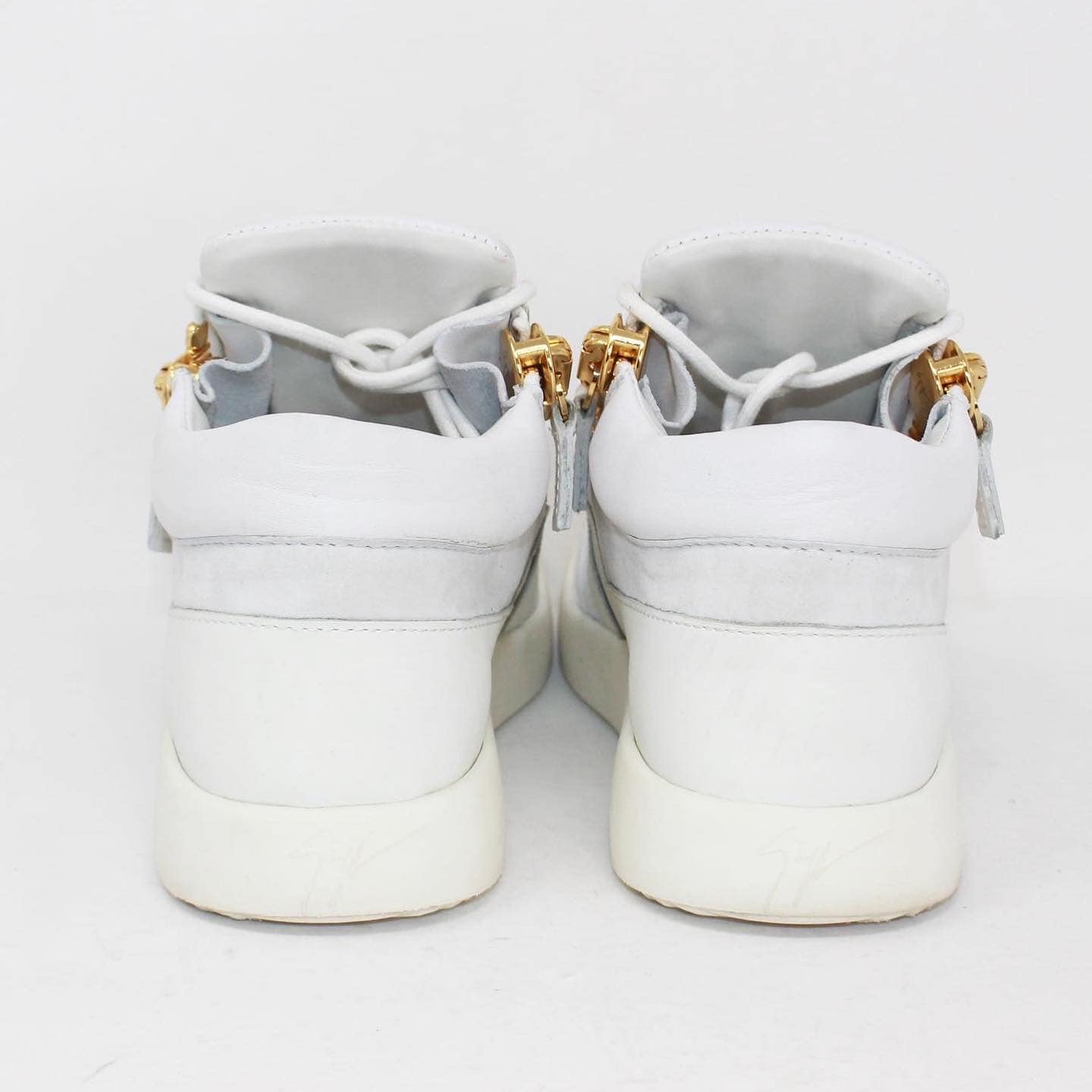 GIUSEPPE ZANOTTI 39160 White Leather Grey Suede Sneakers US 7.5 EU 37.5 d