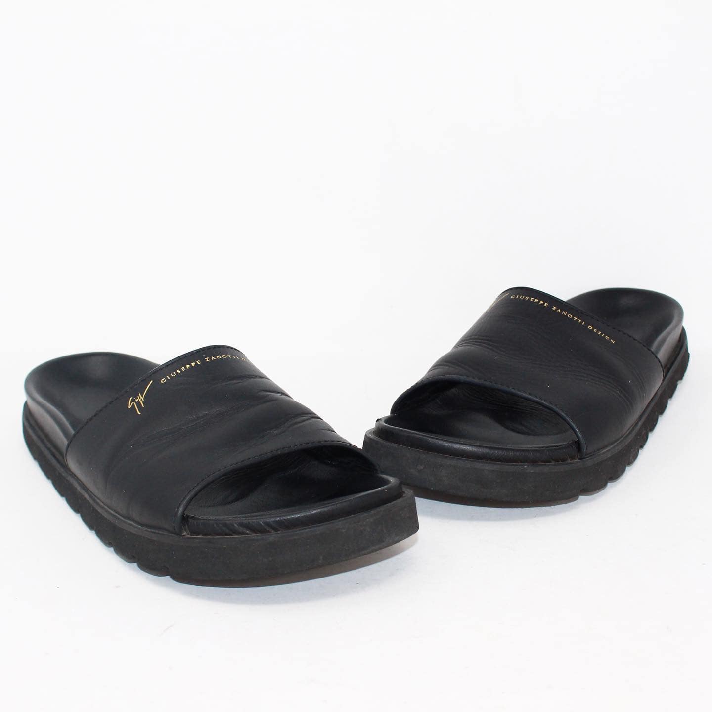 GIUSEPPE ZANOTTI 39161 Black Leather Sandals US 7 EU 37 a