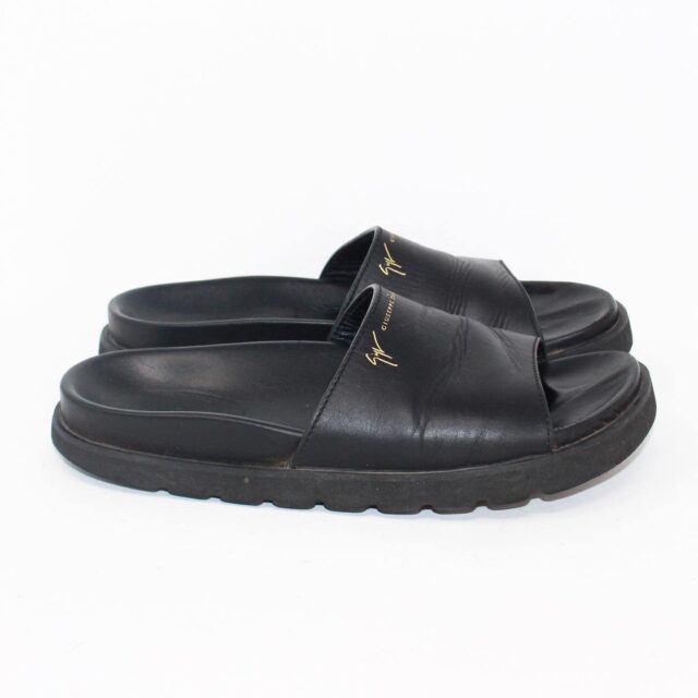 GIUSEPPE ZANOTTI 39161 Black Leather Sandals US 7 EU 37 b