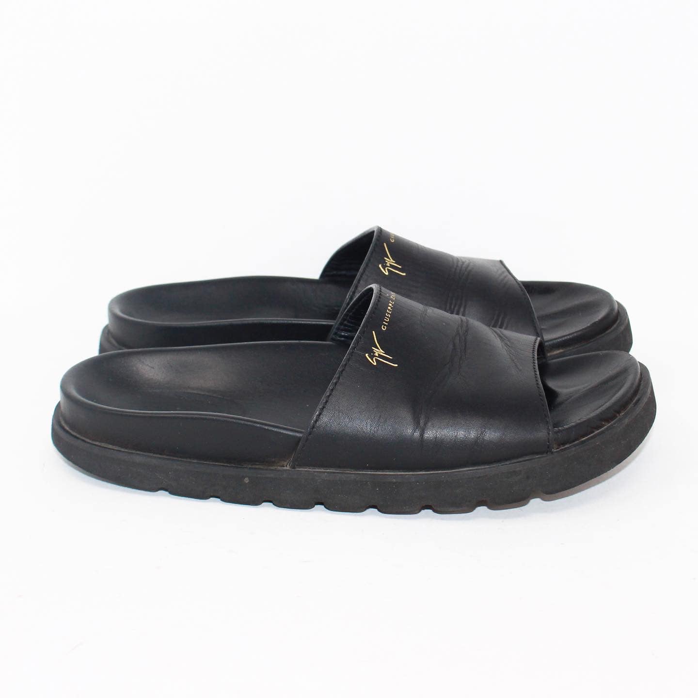 GIUSEPPE ZANOTTI # Black Leather Sandals US 7 EU