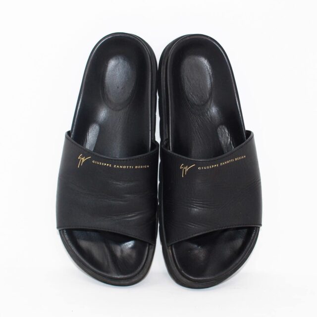 GIUSEPPE ZANOTTI 39161 Black Leather Sandals US 7 EU 37 f
