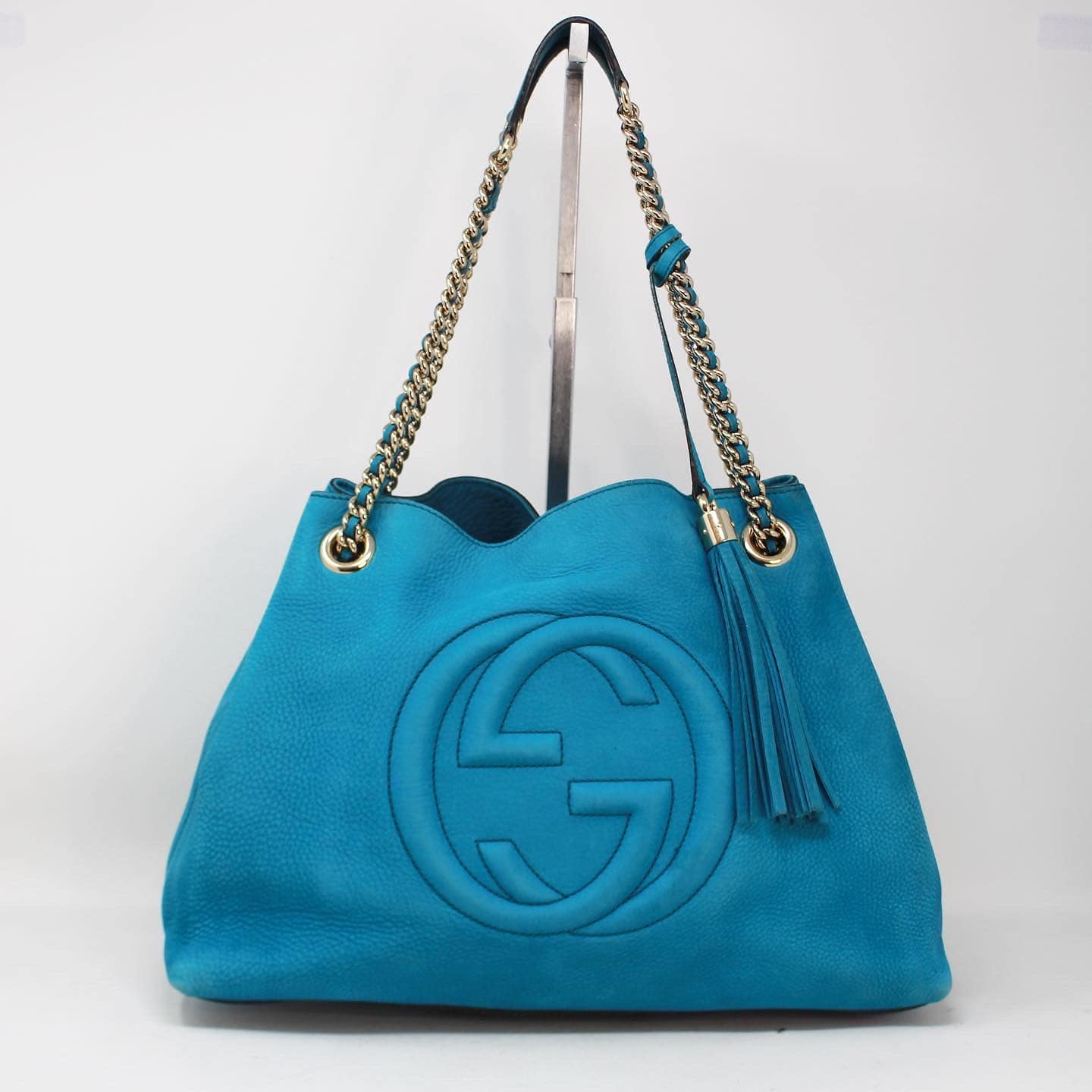 GUCCI 36715 Soho Turquoise Leather Shoulder Bag a