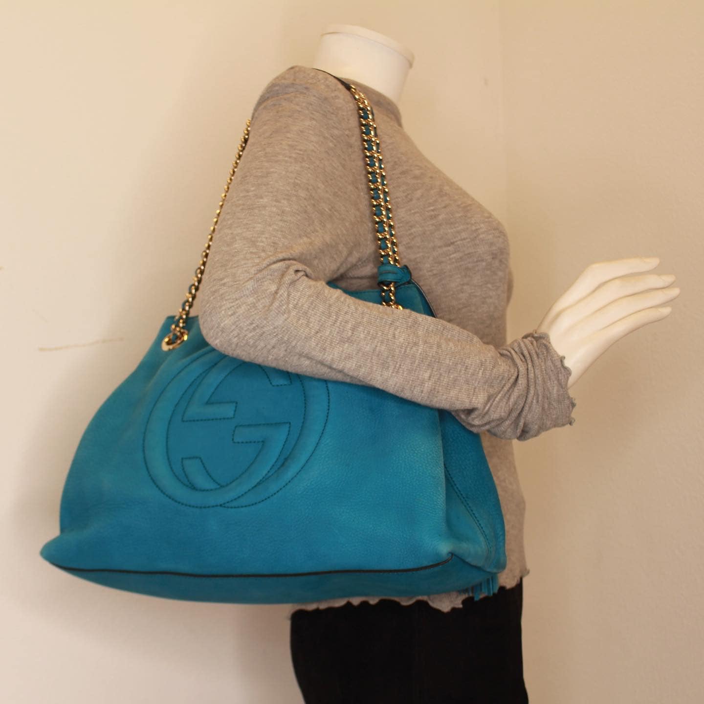 GUCCI 36715 Soho Turquoise Leather Shoulder Bag j