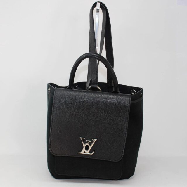 LOUIS VUITTON 39400 LockMe Black Suede Leather Backpack b