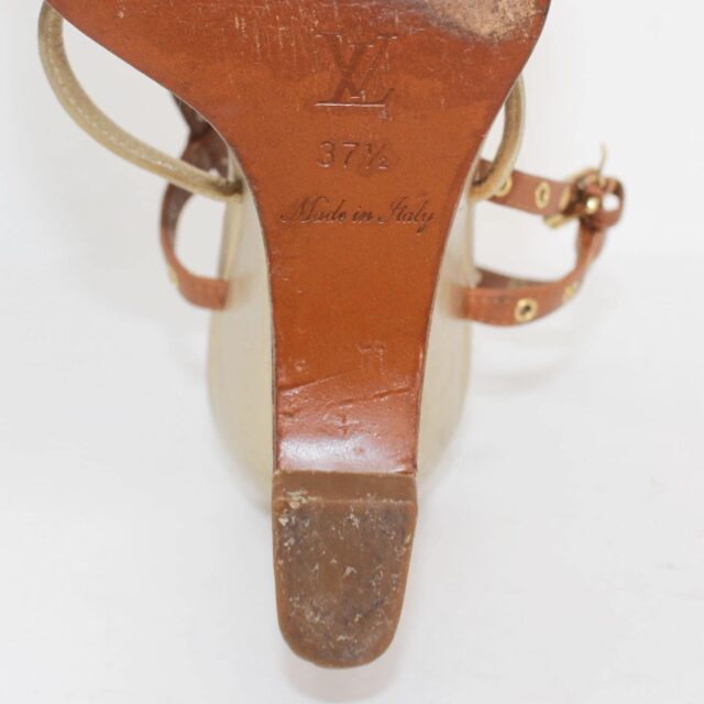 LOUIS VUITTON 39428 Brown Golden Leather Sandal Heels US 7.5 EU 37.5 h