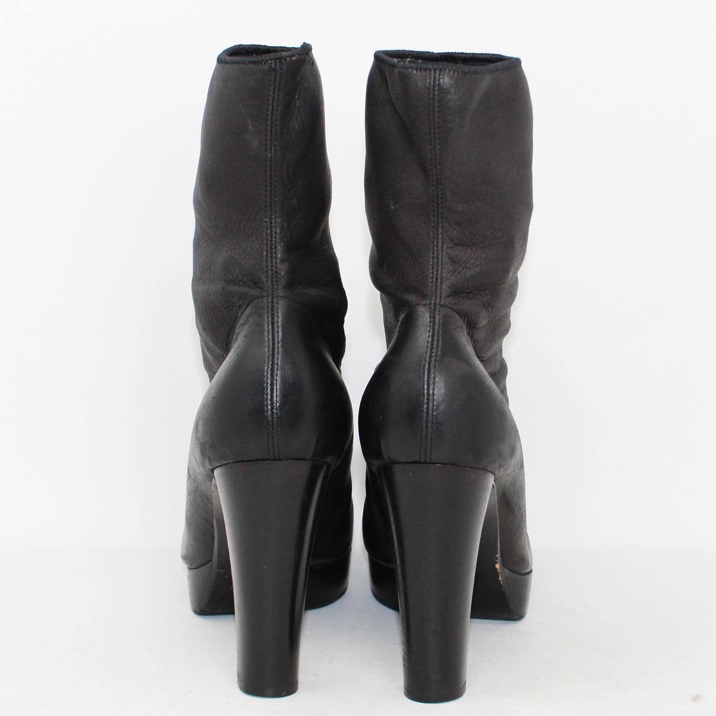 CELINE 39880 Black Leather Platform Heel Booties US 9.5 EU 39.5 d