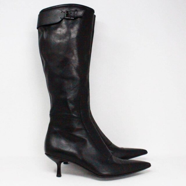 GUCCI 40013 Black Leather Kitten Heel Boots US 7.5 EU 37.5 b