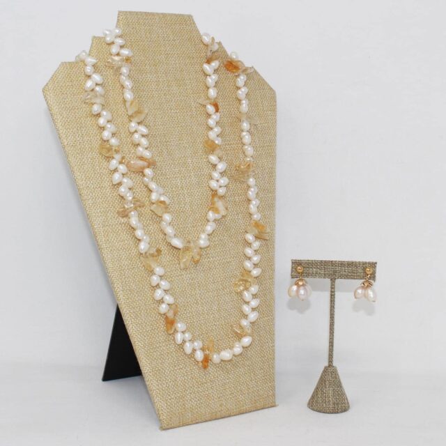 JEWELRY 39929 Pearl and Quartz Necklace Earrings Set b
