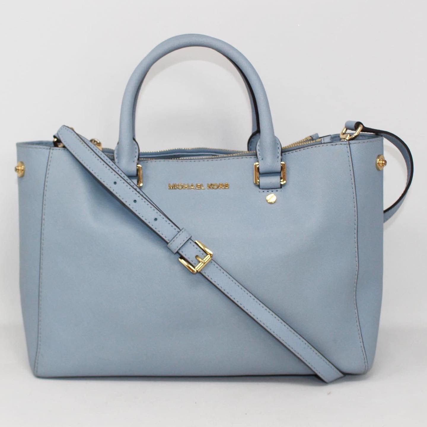 MICHAEL KORS 39965 Sky Blue Color Leather Crossbody Bag a