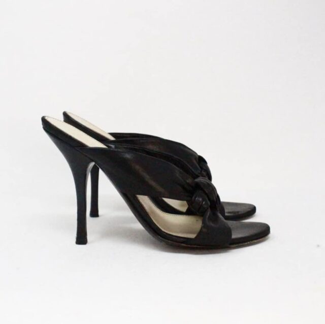 PRADA 39576 Black Leather Knot Heel Sandals US 7 EU 37 b