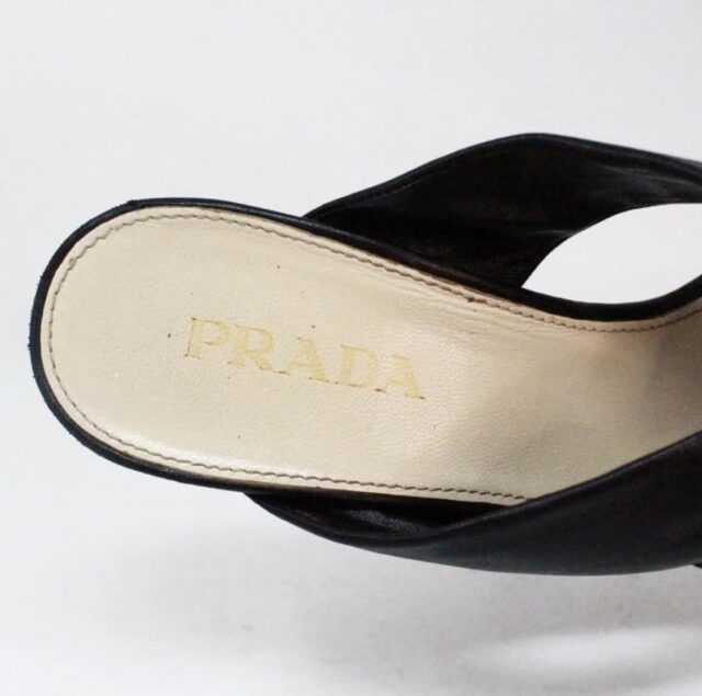 PRADA 39576 Black Leather Knot Heel Sandals US 7 EU 37 i