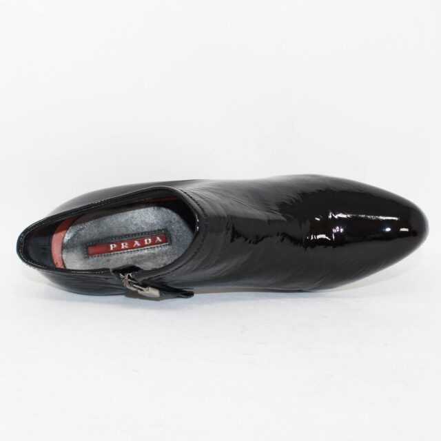 PRADA 39815 Black Patent Leather Bootie Heels US 7.5 EU 37.5 e