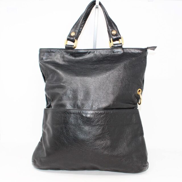 PULICATI 38889 Black Leather Synthetic Hair Tall Tote b