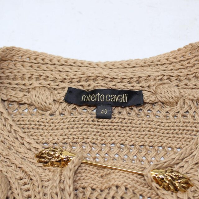 ROBERTO CAVALLI 39543 Tan Knit Golden Clasp Sweater Size 40 d