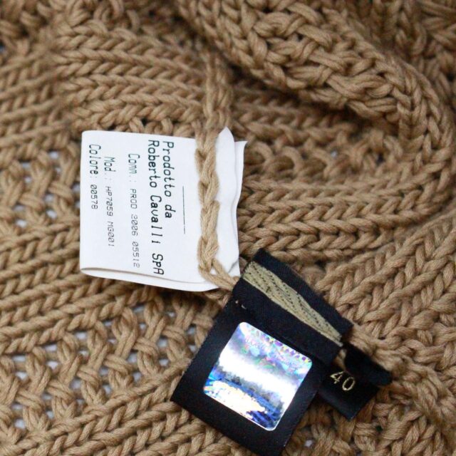 ROBERTO CAVALLI 39543 Tan Knit Golden Clasp Sweater Size 40 e