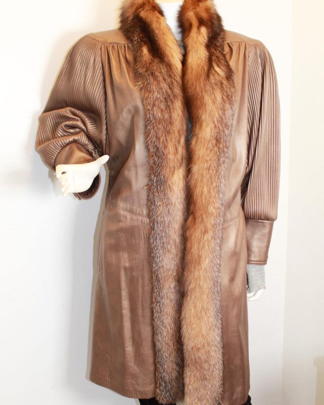 Y ALEXANDER 39930 Bronze Leather Fox Lined Coat Size XL a