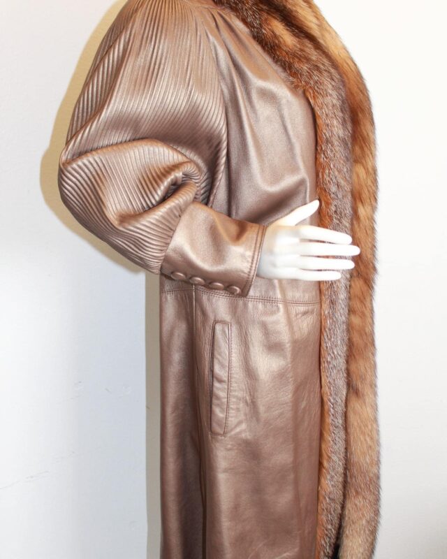 Y ALEXANDER 39930 Bronze Leather Fox Lined Coat Size XL d