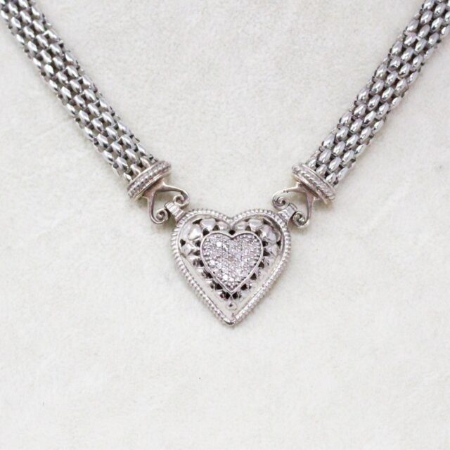 40153 Sterling Silver Diamond Mesh Heart Necklace b