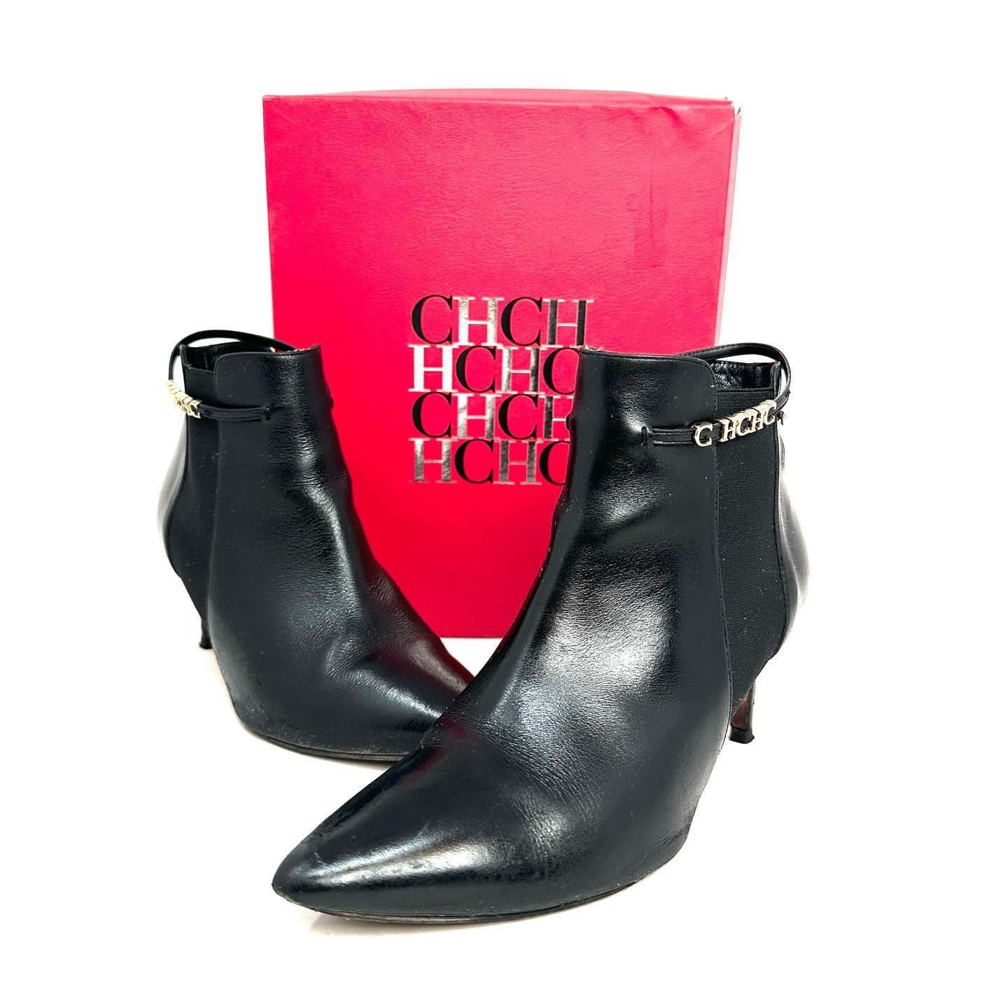 Carolina Herrera Black Leather Short Boots 9 US 39 EU item 40362 a